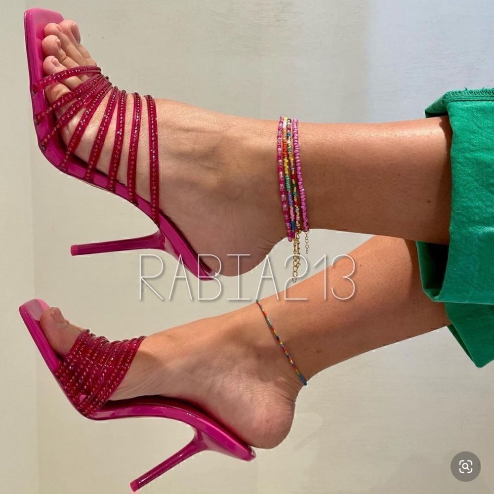ZARA RHINESTONE VINYL HIGH HEEL SANDALS  Barbiecore Barbie Core